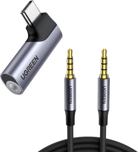 UGREEN USB Type C to Headphone Adapter Right Angle USB C to 3.5mm Audio Adapter Bundle with 3.5mm Audio Cable Braided 4-Pole in Saudi Arabia