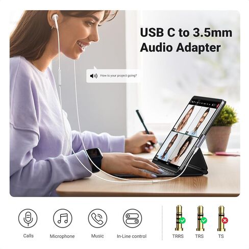 UGREEN USB Type C to Headphone Adapter Right Angle USB C to 3.5mm Audio Adapter Bundle with 3.5mm Audio Cable Braided 4-Pole in Saudi Arabia