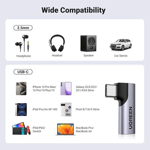 UGREEN USB Type C to Headphone Adapter Right Angle USB C to 3.5mm Audio Adapter Bundle with 3.5mm Audio Cable Braided 4-Pole in Saudi Arabia