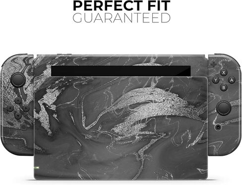 Design Skinz - Compatible with Nintendo Switch OLED Dock Only - Skin Decal Protective Scratch-Resistant Removable Vinyl Wrap Cover - Black & Silver Marble Swirl V7 in Kuwait