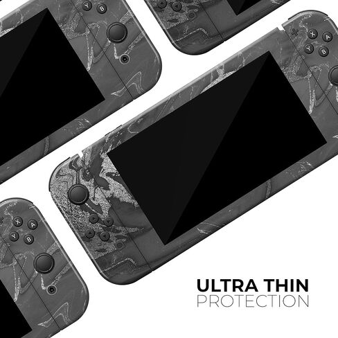 Design Skinz - Compatible with Nintendo Switch OLED Dock Only - Skin Decal Protective Scratch-Resistant Removable Vinyl Wrap Cover - Black & Silver Marble Swirl V7 in Kuwait