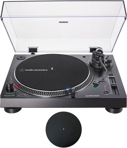 Audio-Technica AT-LP120XUSB-BK القرص الدوار ذو المحرك المباشر التناظري وUSB، حزمة سوداء مع Deco Gear Universal 12 بوصة من مطاط السيليكون القرص الدوار in Kuwait