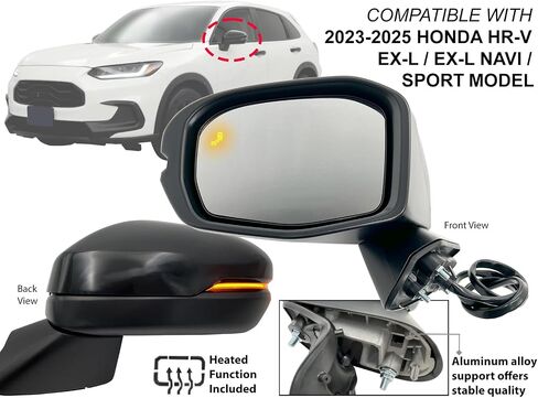 استبدال APA لقوة مرآة الرؤية الخلفية الخارجي تسخين مع BSD واتجاه ضوء الإشارة 2023-2025 HR-V EX-L/EX-L NAVI/Sport Model Side 762583W0A43 HO1320359 in Saudi Arabia