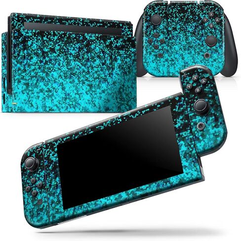 Design Skinz - Compatible with Nintendo Switch OLED Console + Joy-Con - Skin Decal Protective Scratch-Resistant Removable Vinyl Wrap Cover - Black and Turquoise Unfocused Sparkle Print in Kuwait