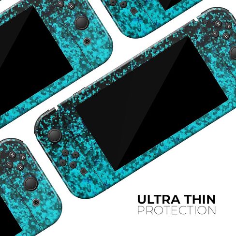 Design Skinz - Compatible with Nintendo Switch OLED Console + Joy-Con - Skin Decal Protective Scratch-Resistant Removable Vinyl Wrap Cover - Black and Turquoise Unfocused Sparkle Print in Kuwait