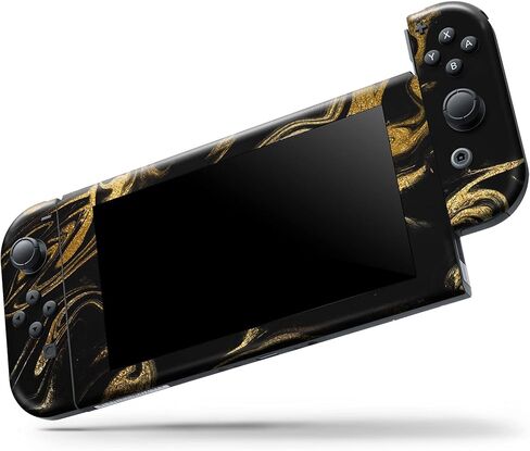 Design Skinz - Compatible with Nintendo Switch OLED Dock Only - Skin Decal Protective Scratch-Resistant Removable Vinyl Wrap Cover - Black & Gold Marble Swirl V7 in Saudi Arabia