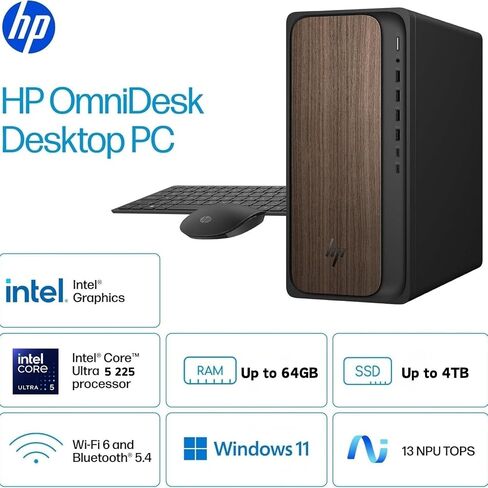 HP OmniDesk M03 Business Next Gen AI PC Desktop, Intel Core Ultra 5-225 Processor (10 Cores, Up to 4.9GHz), 32GB DDR5 RAM, 1TB SSD, USB-C, Wi-Fi 6, HDMI+DP Dual Monitor Support, Windows 11 Pro in Saudi Arabia