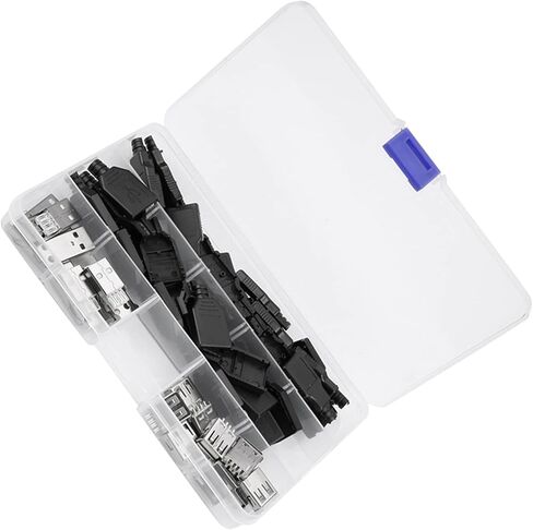 plplaaoo USB Connector Plug Socket Adapter 20PCS Set Type A 2.0 Male Female 4 Pin Gold Contacts DIY USB Cables Computer Accessories Black Plastic Shell in Saudi Arabia