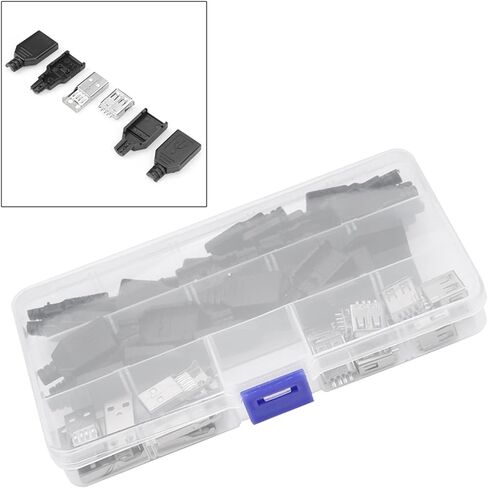plplaaoo USB Connector Plug Socket Adapter 20PCS Set Type A 2.0 Male Female 4 Pin Gold Contacts DIY USB Cables Computer Accessories Black Plastic Shell in Saudi Arabia