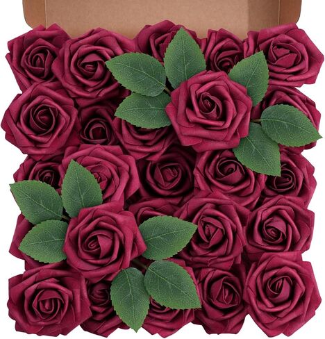 Artificial Flowers Real Looking Rose 25pcs Foam Rose with Stems Eternal Fake Rose for Wedding Home Decor Bridal Shower DIY Decoration Table Centerpieces, Floral Arrangements, Ivory in Saudi Arabia