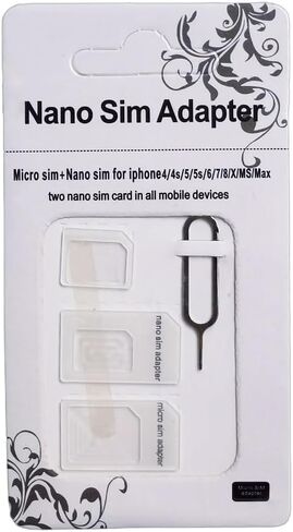 SIM Card Adapter, 4-in-1 SIM Converter Kit Nano/Micro/Standard with Tray Eject Pin - 1 Pack,White in Saudi Arabia