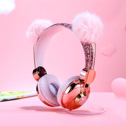 CHTON Kids Headphones for Girls, Cute Bear Ear Headphones with Microphone, 3.5mm Jack Wired Girls Headphones for School/Travel/iPad/Tablet (Pink) in Saudi Arabia