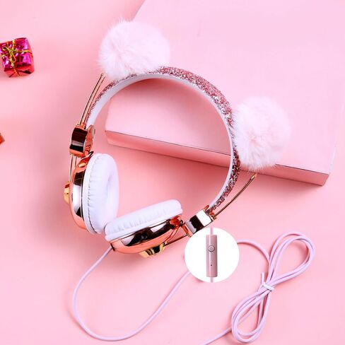 CHTON Kids Headphones for Girls, Cute Bear Ear Headphones with Microphone, 3.5mm Jack Wired Girls Headphones for School/Travel/iPad/Tablet (Pink) in Saudi Arabia