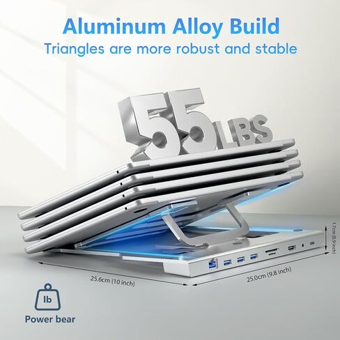 حامل كمبيوتر محمول 9 في 1 بقفل مثلث مع قاعدة توصيل لأجهزة MacBook Pro/Dell/HP - 4K HDMI، وشحن PD بقوة 100 واط، وشبكة جيجابت إيثرنت، وقارئ SD/TF، ​​ومقبس كومبو مقاس 3.5 مم | هدية عملية للطلاب/عشاق التكنولوجيا in Saudi Arabia