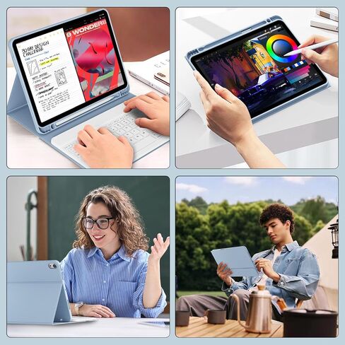 حافظة لوحة مفاتيح لجهاز iPad Air 11 بوصة (M3/M2، 2025/2024)، لجهاز iPad Air الجيل الخامس/الرابع (10.9 بوصة، 2022/2020)، لوحة مفاتيح بلوتوث مغناطيسية قابلة للفصل، غطاء فوليو مع حامل قلم رصاص، أزرق سماوي in Kuwait