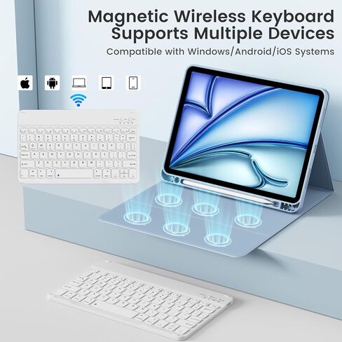 حافظة لوحة مفاتيح لجهاز iPad Air 11 بوصة (M3/M2، 2025/2024)، لجهاز iPad Air الجيل الخامس/الرابع (10.9 بوصة، 2022/2020)، لوحة مفاتيح بلوتوث مغناطيسية قابلة للفصل، غطاء فوليو مع حامل قلم رصاص، أزرق سماوي in Kuwait