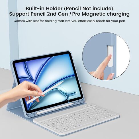حافظة لوحة مفاتيح لجهاز iPad Air 11 بوصة (M3/M2، 2025/2024)، لجهاز iPad Air الجيل الخامس/الرابع (10.9 بوصة، 2022/2020)، لوحة مفاتيح بلوتوث مغناطيسية قابلة للفصل، غطاء فوليو مع حامل قلم رصاص، أزرق سماوي in Kuwait