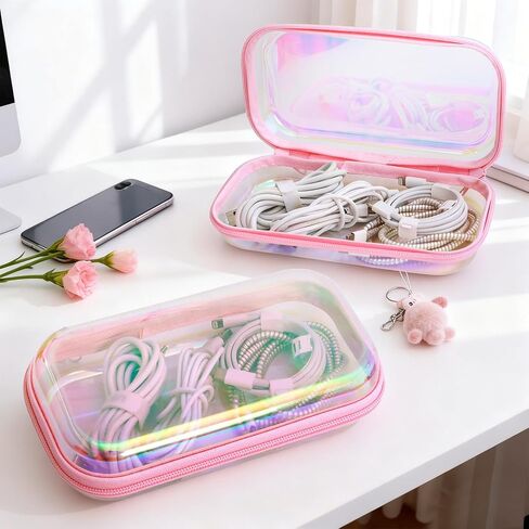 Clear Hard Shell Zipper Case, Surface scratch resistant material, Portable Cosmetic Bag with Zipper, Diaper Bag Organizing Pouches, Hard Plastic Case, Clear Bags for Organizing, Pink （3 Pcs） in Saudi Arabia