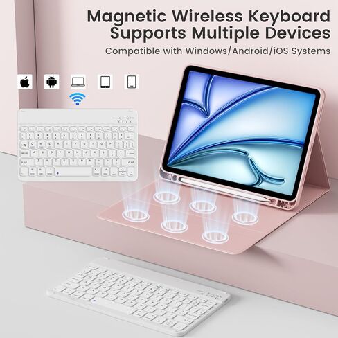 حافظة لوحة مفاتيح لجهاز iPad Air 11 بوصة (M3/M2، 2025/2024)، لجهاز iPad Air الجيل الخامس/الرابع (10.9 بوصة، 2022/2020)، لوحة مفاتيح بلوتوث مغناطيسية قابلة للفصل، غطاء فوليو مع حامل قلم رصاص، أزرق سماوي in Kuwait