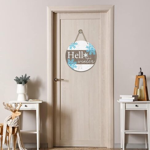 Deroro Winter Blue Snowflakes Sign for Front Door Decor, Let It Snow Wood Door Hanger for Outdoor Outside Porch, Christmas Holiday Seasonal Wooden Wreath Indoor Wall Hanging Decoration in Kuwait