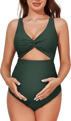 Summer Mae Twist-Front Cutout Maternity Swimsuit, One Piece Bathing Suit | Pregnancy Swimwear, Adjustable Straps, Side Ruching, Stretch Fabric, Removable Pads, Back Clasp, Babymoon, Pool and Beach in Saudi Arabia