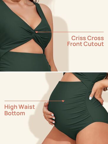 Summer Mae Twist-Front Cutout Maternity Swimsuit, One Piece Bathing Suit | Pregnancy Swimwear, Adjustable Straps, Side Ruching, Stretch Fabric, Removable Pads, Back Clasp, Babymoon, Pool and Beach in Saudi Arabia