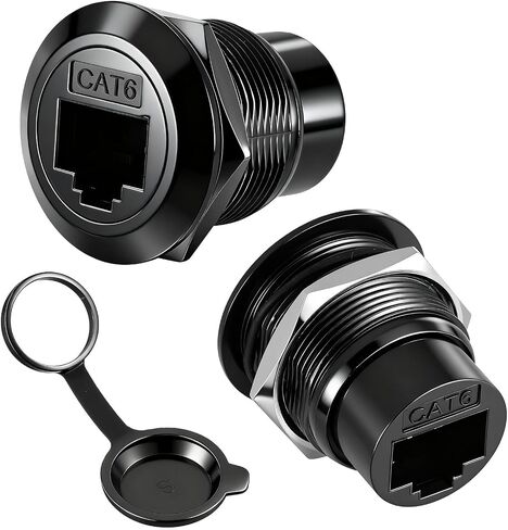 2 Pack RJ45 CAT6 Panel Mount Adapter Bulkhead Feed Thru Coupler with Waterproof Dustproof Cap Female-to-Female Ethernet Pass-Through Connector XLR/D-Panel Mountable Interface Adapter in Saudi Arabia
