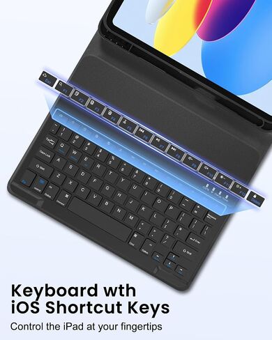 حافظة لجهاز iPad 11th (A16) 2025/10th 2022 مع مجموعة ماوس لوحة المفاتيح، حافظة لوحة مفاتيح لاسلكية مع ماوس لجهاز iPad 11 بوصة الجيل الحادي عشر/10.9 بوصة الجيل العاشر، قابلة للفصل، بلوتوث، حامل أقلام رصاص، PK in Kuwait
