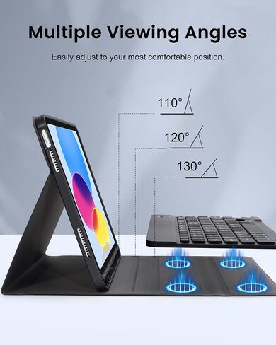 حافظة لجهاز iPad 11th (A16) 2025/10th 2022 مع مجموعة ماوس لوحة المفاتيح، حافظة لوحة مفاتيح لاسلكية مع ماوس لجهاز iPad 11 بوصة الجيل الحادي عشر/10.9 بوصة الجيل العاشر، قابلة للفصل، بلوتوث، حامل أقلام رصاص، PK in Kuwait