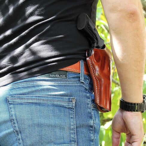 حافظة مجداف من الجلد الفاخر OWB مع ملاءمة لكسر الإبهام، طراز S&W 686 Plus 357 Magnum 7-Shot 4 بوصة، برميل باللون البني #1509# in Saudi Arabia