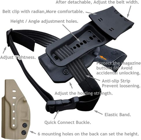 POLE.CRAFT OWB Kydex Holster Fit مخصص: مسدس Glock 43 / Glock 43X (Gen 1-5) - حزام الخصر الخارجي / مشبك حزام 1.5-2 بوصة - Adj. العرض والارتفاع والاحتفاظ غير قادر على ذلك، اتسع المدخل in Kuwait