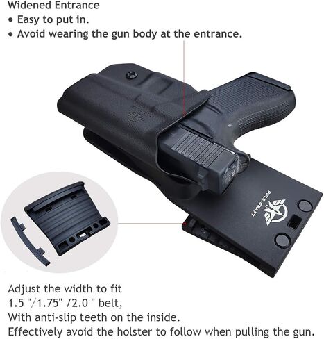 POLE.CRAFT OWB Kydex Holster Fit مخصص: مسدس Glock 43 / Glock 43X (Gen 1-5) - حزام الخصر الخارجي / مشبك حزام 1.5-2 بوصة - Adj. العرض والارتفاع والاحتفاظ غير قادر على ذلك، اتسع المدخل in Kuwait