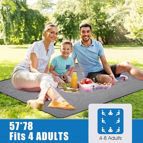 Picnic Outdoor Blankets Waterproof Extra Large - Beach Mat Sand Free Foldable with Carry Strap | Portable Camping Blanket | Park Blanket for Grass Park, Hiking, Travel, Concerts, Indoor (Black) in Saudi Arabia