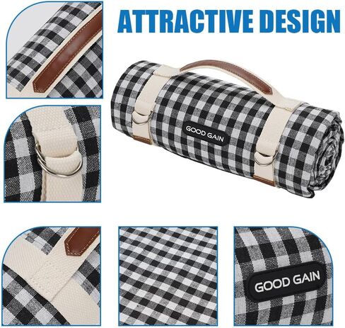 Picnic Outdoor Blankets Waterproof Extra Large - Beach Mat Sand Free Foldable with Carry Strap | Portable Camping Blanket | Park Blanket for Grass Park, Hiking, Travel, Concerts, Indoor (Black) in Saudi Arabia