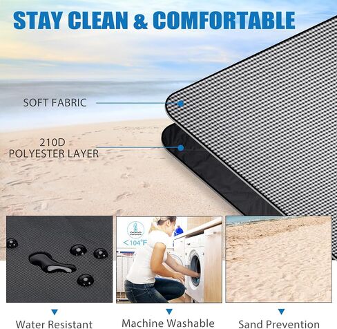 Picnic Outdoor Blankets Waterproof Extra Large - Beach Mat Sand Free Foldable with Carry Strap | Portable Camping Blanket | Park Blanket for Grass Park, Hiking, Travel, Concerts, Indoor (Black) in Saudi Arabia