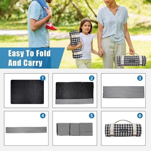 Picnic Outdoor Blankets Waterproof Extra Large - Beach Mat Sand Free Foldable with Carry Strap | Portable Camping Blanket | Park Blanket for Grass Park, Hiking, Travel, Concerts, Indoor (Black) in Saudi Arabia