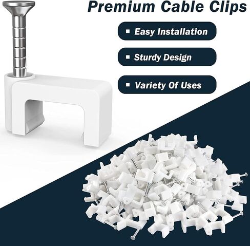 200 Pcs 8mm Cable Clips Nail in Cable Clips Flat Ethernet Cable Wall Clips Cable Tacks Coax Cable Clip Speaker Wire Clips Cable Nails for Cords Cat5/Cat5e/Cat6/Cat7 RJ46 Cord Clips in Saudi Arabia