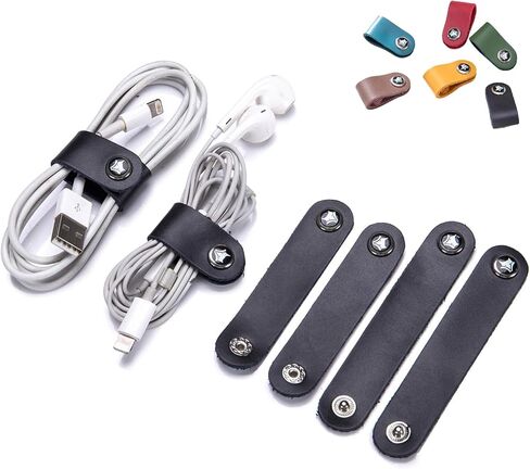 منظم سلك جلدي 4 عبوات كابل من جلد البقر الفاخر لسماعات الأذن، كابلات USB، أسلاك تخزين خالية من التشابك مع إغلاق سريع، 6 حشوات تخزين الألوان، هدايا للرجال والنساء (أخضر) in Saudi Arabia