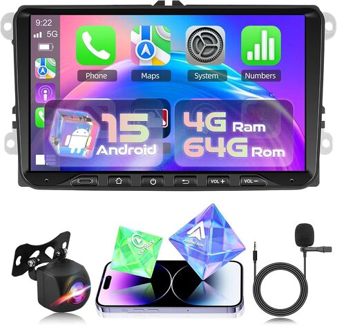 4G+64G Android Car Stereo for VW Volkswagen Golf MK5 MK6 T5 Passat Jetta Tiguan EOS Polo, 9 inch Touch Screen Radio with CarPlay/Android Auto, GPS Navigation, Bluetooth, FM/RDS, SWC in Saudi Arabia
