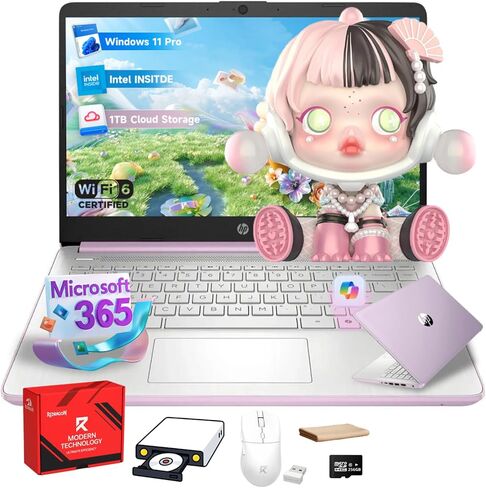 كمبيوتر محمول HP مقاس 14 بوصة للأعمال، معالج Intel N150، ذاكرة الوصول العشوائي 16 جيجابايت، تخزين 386 جيجابايت (128 جيجابايت UFS + 256 جيجابايت MSD)، Windows 11 Pro، Copilot-AI، مكتب لمدة عام 365، Wi-Fi 6، كمبيوتر محمول مع حزمة REDRAGON (أرجواني) in Kuwait