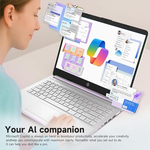 كمبيوتر محمول HP مقاس 14 بوصة للأعمال، معالج Intel N150، ذاكرة الوصول العشوائي 16 جيجابايت، تخزين 386 جيجابايت (128 جيجابايت UFS + 256 جيجابايت MSD)، Windows 11 Pro، Copilot-AI، مكتب لمدة عام 365، Wi-Fi 6، كمبيوتر محمول مع حزمة REDRAGON (أرجواني) in Kuwait