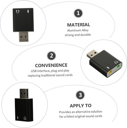 Channel USB External Sound Card Adapter with Headphone and Microphone Jack Aluminum Alloy USB Stereo Audio Adapter for Laptop and Desktop Plug and Play Portable Replacement for in Saudi Arabia