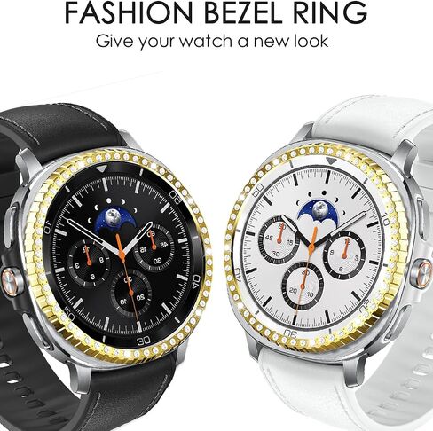 [عبوتان + عبوتان] غطاء واقٍ من الزجاج المقوى متوافق مع ساعة Samsung Galaxy Watch 8 Classic مقاس 46 مم، حلقة إطار لامعة + حافظة واقية + واقي شاشة من الزجاج المقوى 9H، ذهبي in Kuwait