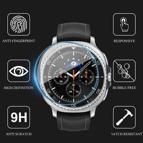 [عبوتان + عبوتان] غطاء واقٍ من الزجاج المقوى متوافق مع ساعة Samsung Galaxy Watch 8 Classic مقاس 46 مم، حلقة إطار لامعة + حافظة واقية + واقي شاشة من الزجاج المقوى 9H، ذهبي in Kuwait