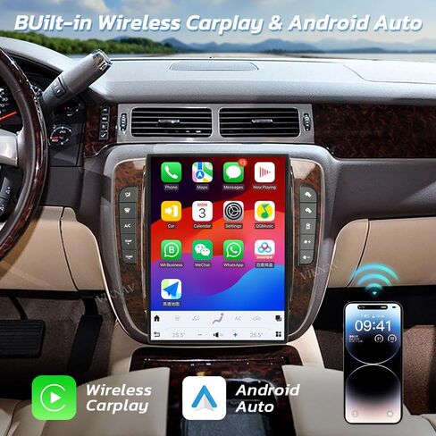 راديو سيارة Qualcomm Android مقاس 14 بوصة لسيارة GMC Yukon Chevy Silverado Suburban Tahoe 2007-2013 شاشة تعمل باللمس Carplay GPS Navigation ترقية استبدال وحدة رأس ستيريو (AC تلقائي) in Kuwait