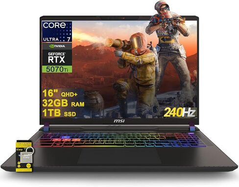 msi Vector 16 HX AI Gaming Laptop 16" QHD+ IPS 240Hz Intel 20-core Ultra 7 255HX (>i9-14900HX) 32GB DDR5 1TB SSD GeForce RTX 5070 Ti RGB Backlit Thunderbolt5 Win11 ICP Hub w/Copilot AI PC in Saudi Arabia