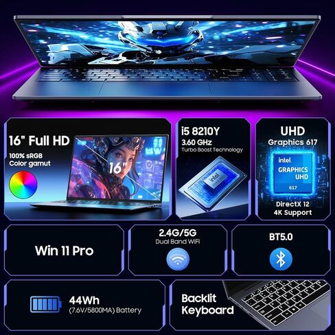 كمبيوتر محمول Core i5 مقاس 16 بوصة، وذاكرة وصول عشوائي 16 جيجابايت، ومحرك أقراص SSD سعة 512 جيجابايت، وMS Office 2024، وشاشة IPS (1920 × 1200) 16:10، وكمبيوتر محمول Win 11 Pro مزود بتقنية BT5.0 Wi-Fi، و3xUSB A، وHDMI، وRJ45، ولوحة مفاتيح بإضاءة خلفية، رما in Saudi Arabia
