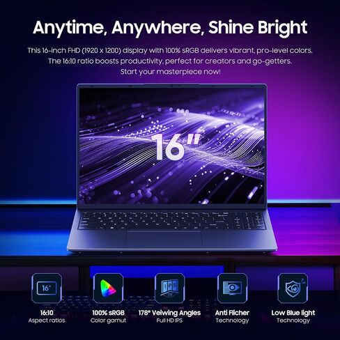 كمبيوتر محمول Core i5 مقاس 16 بوصة، وذاكرة وصول عشوائي 16 جيجابايت، ومحرك أقراص SSD سعة 512 جيجابايت، وMS Office 2024، وشاشة IPS (1920 × 1200) 16:10، وكمبيوتر محمول Win 11 Pro مزود بتقنية BT5.0 Wi-Fi، و3xUSB A، وHDMI، وRJ45، ولوحة مفاتيح بإضاءة خلفية، رما in Saudi Arabia