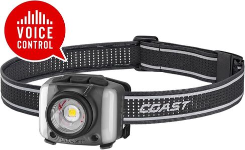 Coast FL97R مصباح أمامي LED قابل لإعادة الشحن بقدرة 1200 لومن يمكن التحكم فيه بالصوت مع Pure Beam® Spot & Flood، وإضاءة ARC، وأوضاع اللون الأحمر والأخضر، وقرص ذراع شعاعي Glide Focus™ ومنفذ شحن USB-C، رمادي in Kuwait