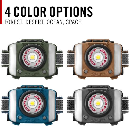 Coast FL97R مصباح أمامي LED قابل لإعادة الشحن بقدرة 1200 لومن يمكن التحكم فيه بالصوت مع Pure Beam® Spot & Flood، وإضاءة ARC، وأوضاع اللون الأحمر والأخضر، وقرص ذراع شعاعي Glide Focus™ ومنفذ شحن USB-C، رمادي in Kuwait